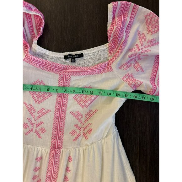 Strut & Bolt Embroidered Linen Blend White & Pink Midi Dress Size M - Picture 7 of 8